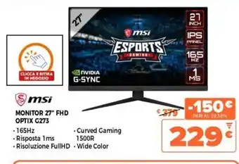 Expert MSI Monitor 27" FHD Optix G273 offerta