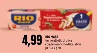 Rio Mare tonno all'olio di oliva con peperoncino di Calabria pz 3+1 x g 80