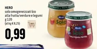 Hero solo omogeneizzati bio alla frutta/verdure e legumi g 120