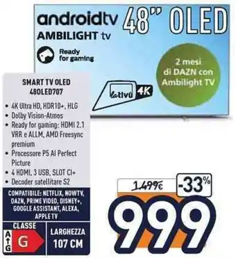 Unieuro Philips Smart TV OLED 48" 48OLED707 offerta
