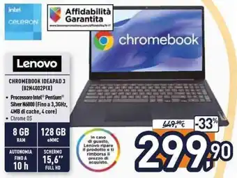 Unieuro Lenovo Chromebook Ideapad 3 (82N4002PIX) offerta