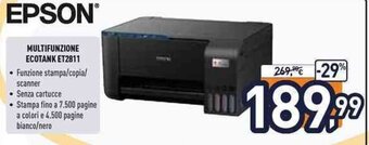 Unieuro Epson Multifunzione Ecotank ET2811 offerta