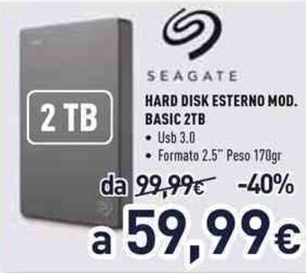 Unieuro Seagate Hard Disk Esterno Mod. Basic 2TB offerta