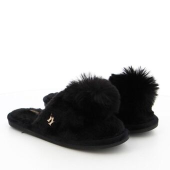 You young coveri - pantofole nere in peluche con pon pon