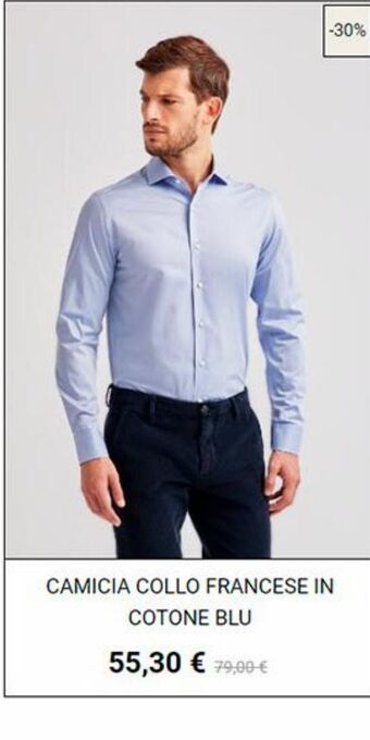 Camicia collo francese in cotone blu