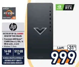 Unieuro HP Victus by 15L Gaming Desktop TG02-0064NL offerta
