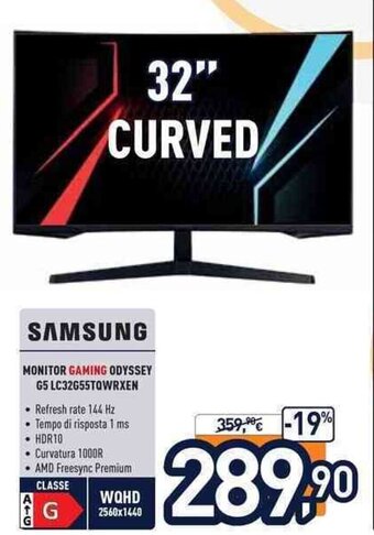 Unieuro Samsung Monitor Gaming Odyssey G5 LC32G55TQWRXEN offerta