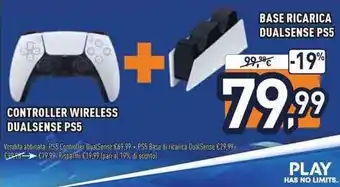 Unieuro Controller Wireless Dualsense PS5 + Base Ricarica Dualsense PS5 offerta