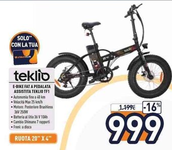 Unieuro teklio E-Bike Fat a Pedalata Assistita Teklio TF1 offerta