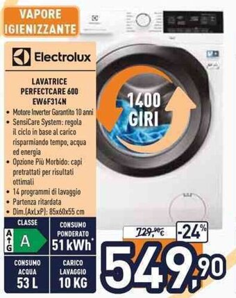 Unieuro Electrolux Lavatrice Perfectcare 600 EW6F314N offerta