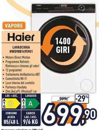 Unieuro Haier Lavasciuga HWD90B14959U1 offerta