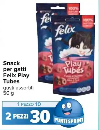 Carrefour Felix Play Tubes Snack per gatti gusti assortiti 50 g offerta