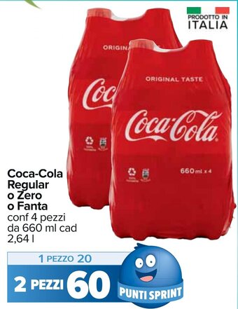 Carrefour Coca-Cola Regular o Zero o Fanta conf 4 pezzi da 660 ml cad 2,64 l offerta
