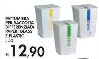Pattumiera Per Raccolta Differenziata Paper, Glass E Plastic L 50