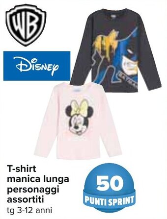 Carrefour T-shirt manica lunga personaggi assortiti tg 3-12 anni offerta