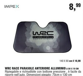 Impex Wrc Race Parasole Anteriore Alluminio L 130 X 70 Cm