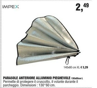 BricolaRge Impex Parasole Anteriore Alluminio Pieghevole 130x60 Cm L offerta