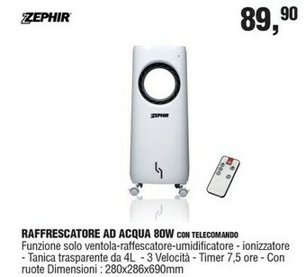 BricolaRge Zephir Raffrescatore Ad Acqua 80w Con Telecomando offerta