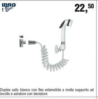 Idro Bric Duplex Sally Bianco Con Flex Estensibile A Molla Supporto Ad Incollo E Aeratore Con Deviatore