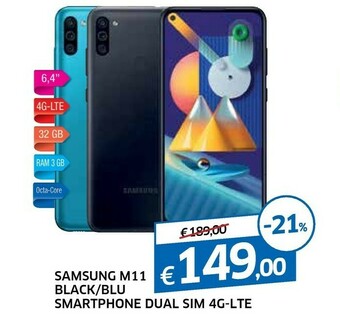 Galassia Samsung Galaxy M11 SM-M115F 16,3 Cm (6.4") Doppia SIM 4G USB Tipo-C 3 GB 32 GB 5000 MAh Blu offerta