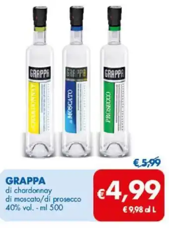 MD Discount Grappa di chardonnay di moscato/di prosecco 40% vol. 500 ml offerta