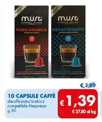 10 capsule caffè decaffeinato/arabica compatibile Nespresso 50 g