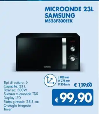 MD Discount Samsung Microonde 23L MS23F300EEK offerta
