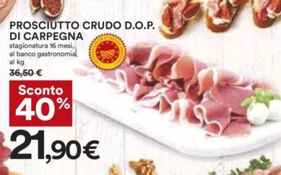 Prosciutto Crudo D.O.P. di Carpegna offerta di Coop