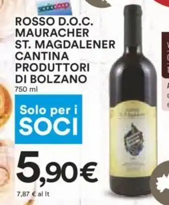 Coop Rosso D.O.C. Mauracher St. Magdalener Cantina Produttori Di Bolzano 750 ml offerta