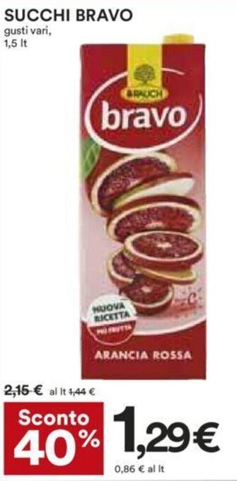 Coop Succhi Bravo gusti vari 1,5 lt offerta