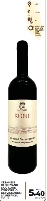 Conad La Petricia Cesanese di Olevano DOC Kone Consorzio Dei Vignaroli 750 ml offerta