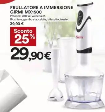 Coop Frullatore A Immersione Girmi MX1500 200W Bicchiere, gambo staccabile, tritatutto, fruste offerta