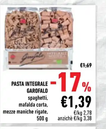 Conad Pasta Integrale Garofalo spaghetti, mafalda corta, mezze maniche rigate, 500 g offerta