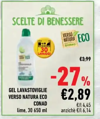 Conad Conad Gel Lavastoviglie Verso Natura Eco lime, 30 650 ml offerta