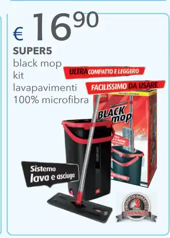 Acqua & Sapone Super 5 black mop kit lavapavimenti 100% microfibra offerta
