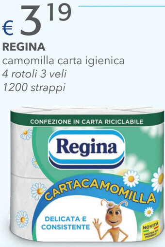 Regina Camomilla Carta Igienica 4 Rotoli 3 Veli 1200 Strappi