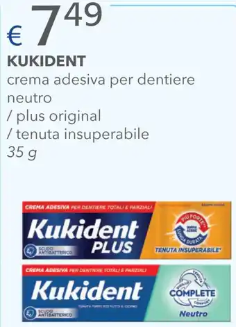 Kukident Crema Adesiva Per Dentiere Neutro / Plus Original / Tenuta Insuperabile 35 g