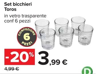 Carrefour Set bicchieri Toros in vetro trasparente conf 6 pezzi offerta