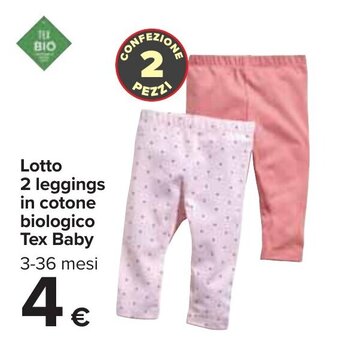 Carrefour Tex Baby Lotto 2 leggings in cotone biologico 3-36 mesi offerta
