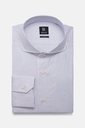 Slim fit blue striped cotton twill shirt
