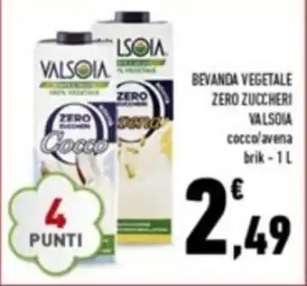Conad Valsoia Bevanda Vegetale Zero Zuccheri cocco/avena brik 1 l offerta