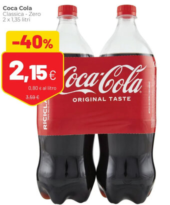 Coop Coca Cola Classica - Zero 2 x 1,35 Litri offerta