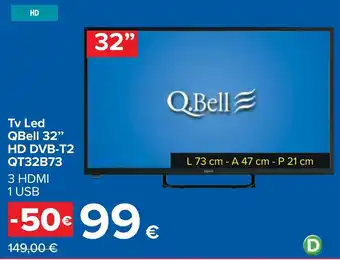 Carrefour QBell Tv Led 32" HD DVB-T2 QT32B73 offerta