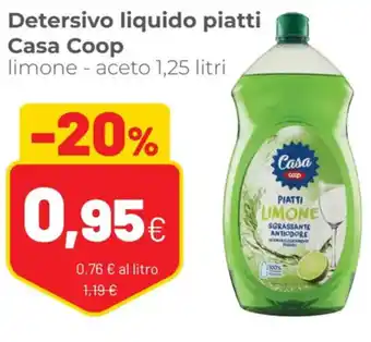 Coop Casa Coop Detersivo Liquido Piatti Limone - Aceto 1,25 Litri offerta
