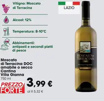 Carrefour Cantina Villa Gianna Moscato di Terracina DOC Amabile o Secco 750 ml offerta