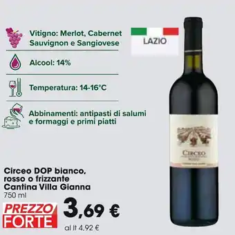 Carrefour Cantina Villa Gianna Circeo DOP Bianco, Rosso o Frizzante 750 ml offerta