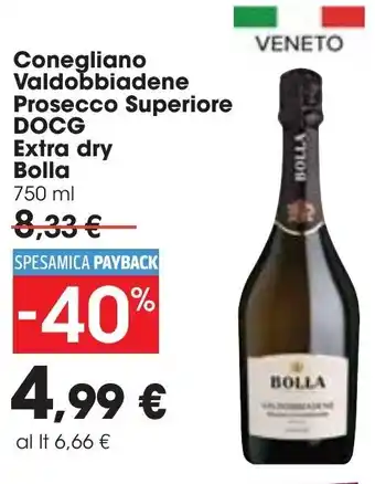 Carrefour Bolla Conegliano Valdobbiadene Prosecco Superiore DOCG Extra Dry 750 ml offerta