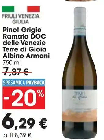 Carrefour Terre Di Gioia Albino Armani Pinot Grigio Ramato DOC 750 ml offerta
