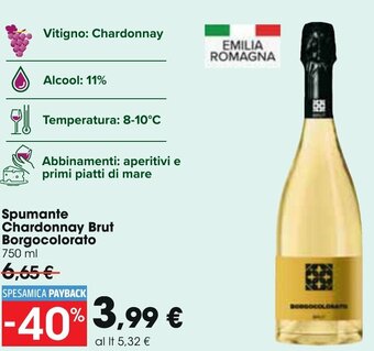 Carrefour Borgocolorato Spumante Chardonnay Brut 750 ml offerta