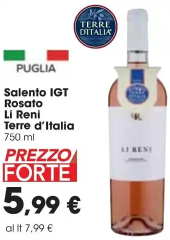Carrefour Terre D'Italia Li reni Salento IGT Rosato 750 ml offerta